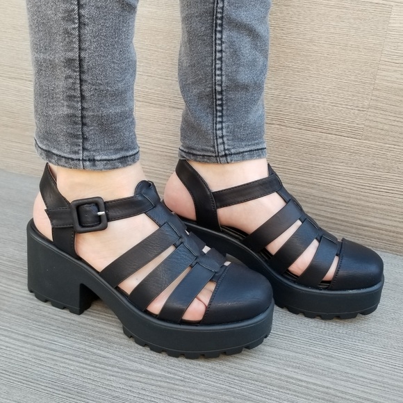 90'sBlack Grunge Chunky Lug Sole Shoes - Picture 7 of 8